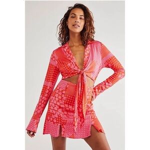 FREE PEOPLE Miki Mini Dress In Rose Combo